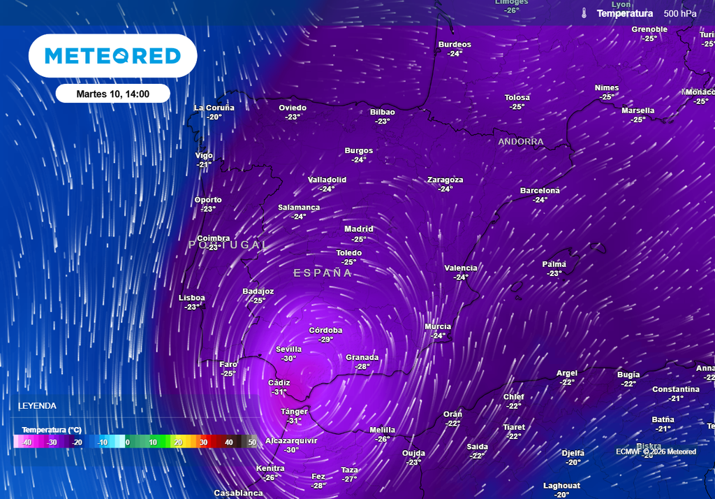 Entre mañana y el miércoles el centro de la dana se ubicará entre el Estrecho y Alborán, quedando el sureste en el sector más inestable de la misma.