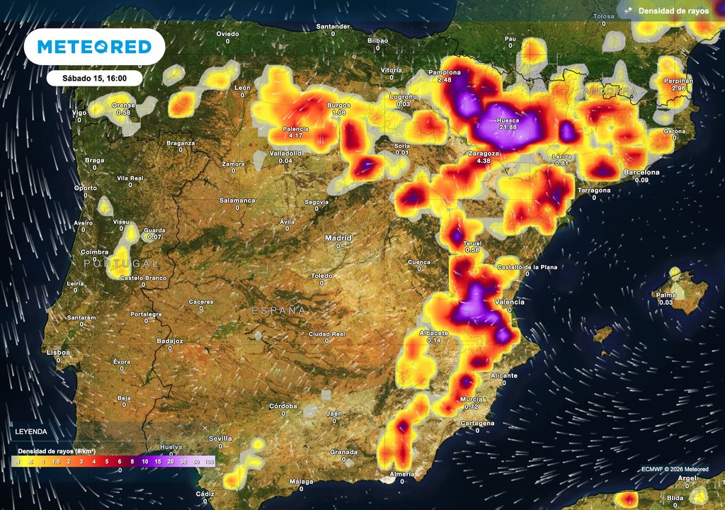 Actividad tormentosa extrema prevista el sábado en el nordeste e interior de la mitad este peninsular. Fuente: modelo europeo.