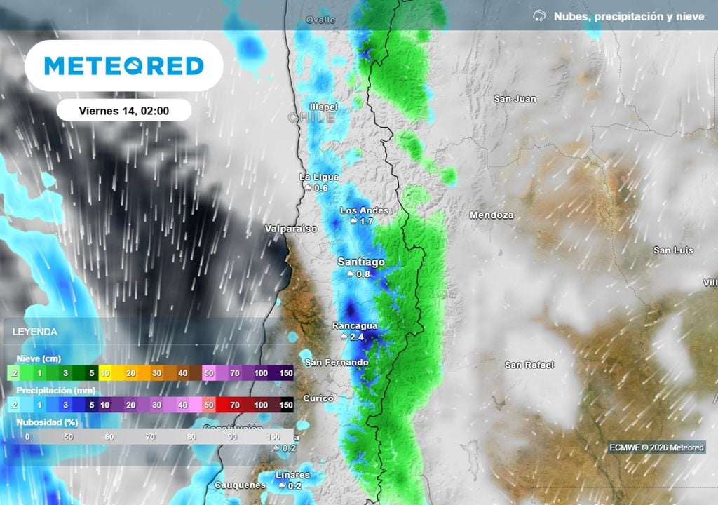 LLuvias en Santiago El jueves llegan las precipitaciones a la zona central con la llegada de un nuevo sistema frontal.
