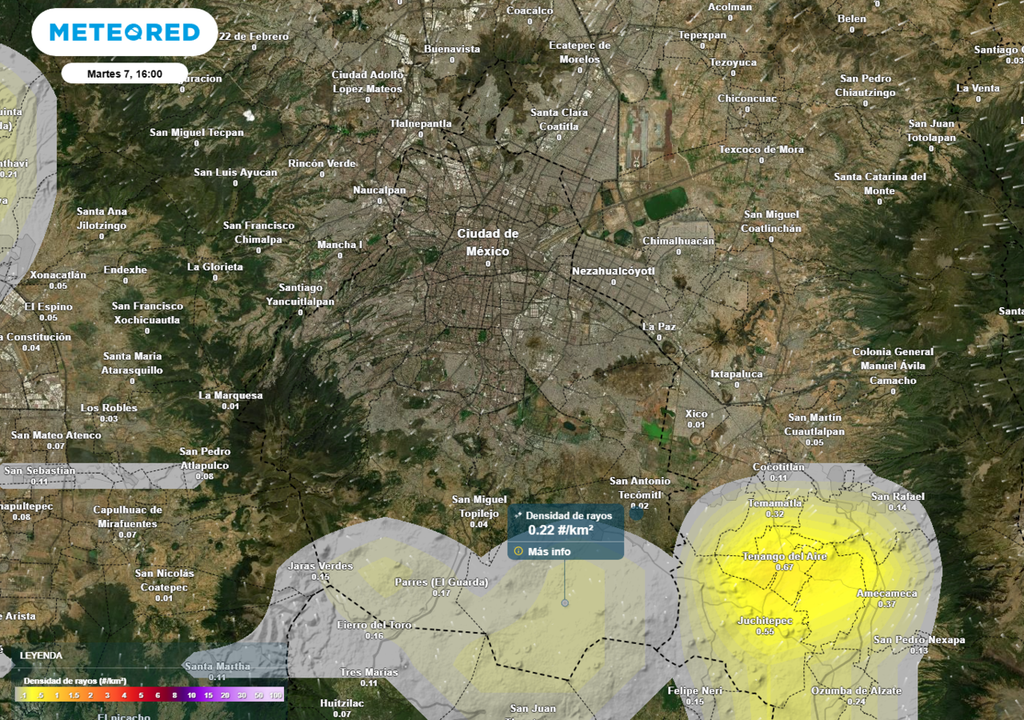 rayo En las alcaldías del sur, como Tlalpan y Milpa Alta, es donde existe más probabilidad de registrar abundantes descargas eléctricas en la tarde.