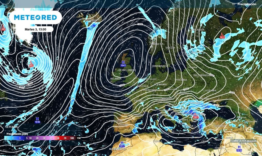 El gran bloqueo británico impedirá que lleguen las borrascas en los próximos días, pero por su flanco sur se deslizarán vaguadas y bolsas de aire frío de evolución retrógada.