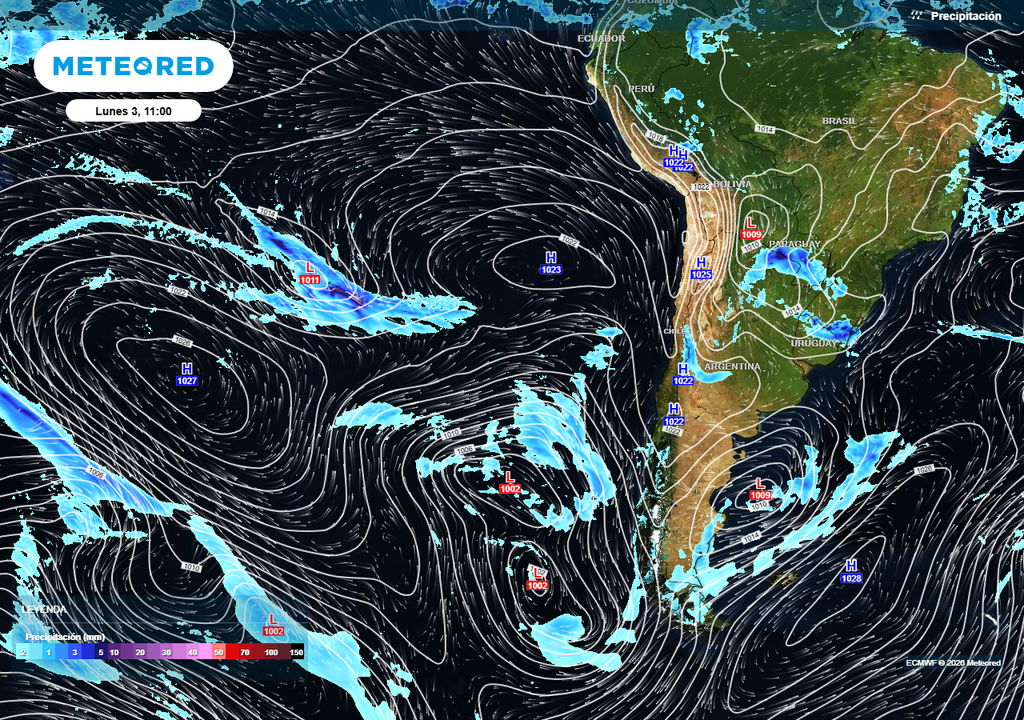 Al menos 3 sistemas frontales se acercan a Chile centro-sur para la próxima semana Se pronostica una semana lluviosa en algunas regiones de esta zona de Chile.