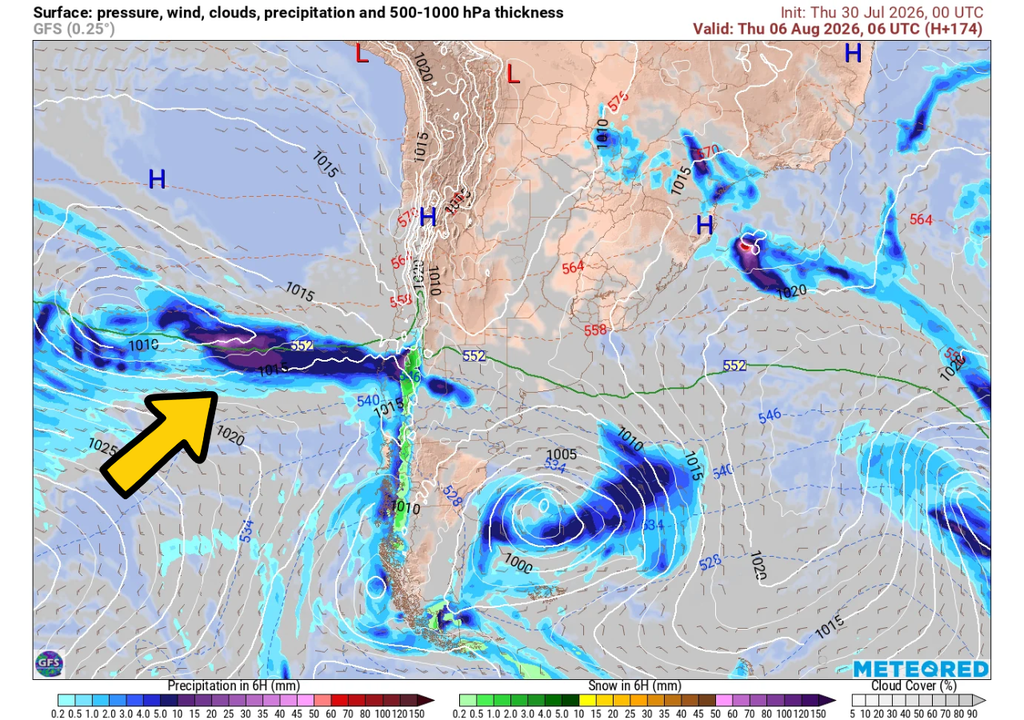 Hasta 3 sistemas frontales llegarán a Chile centro-sur la próxima semana Tercer sistema frontal que se aproxima a Chile centro-sur para la próxima semana.