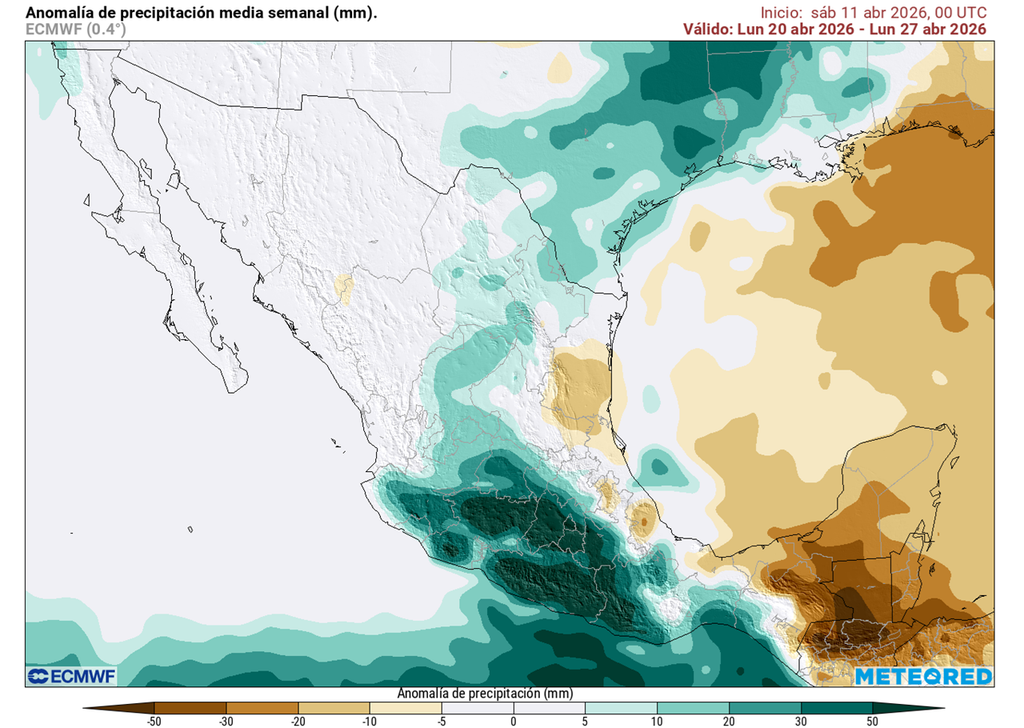 Seguirán los periodos de lluvia en México durante esta segunda quincena de abril, especialmente en el noreste, centro y sur del país.