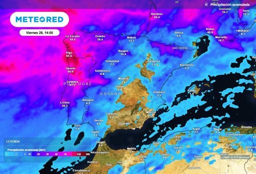 Se aproximan dos borrascas atl&aacute;nticas que dejar&aacute;n lluvias de m&aacute;s de 100 l/m2, tormentas y viento en Espa&ntilde;a