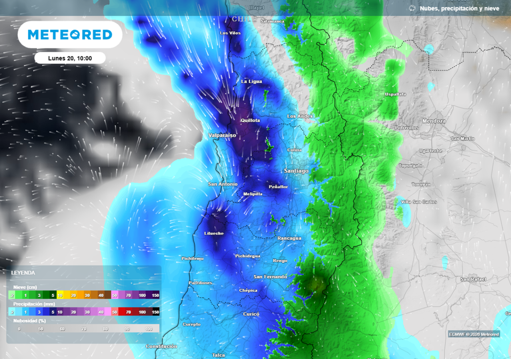 mapa de precipitaciones Las nuevas lluvias se intensificarán entre la madrugada y mañana del lunes.