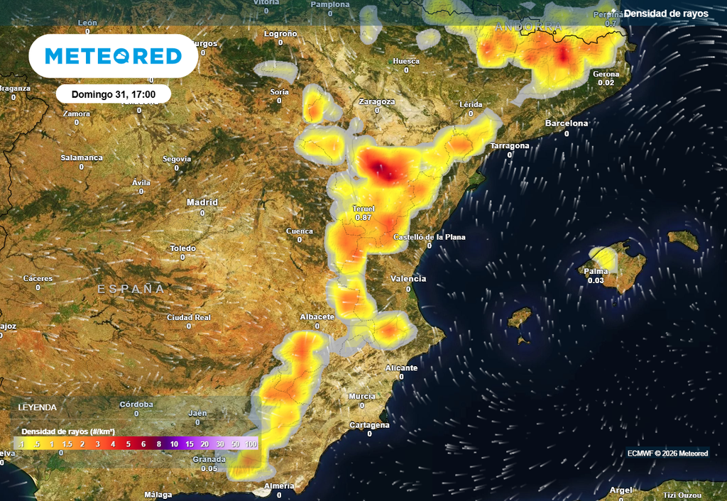 La actividad eléctrica podría ser considerable en el interior de las comunidades mediterráneas durante el fin de semana.