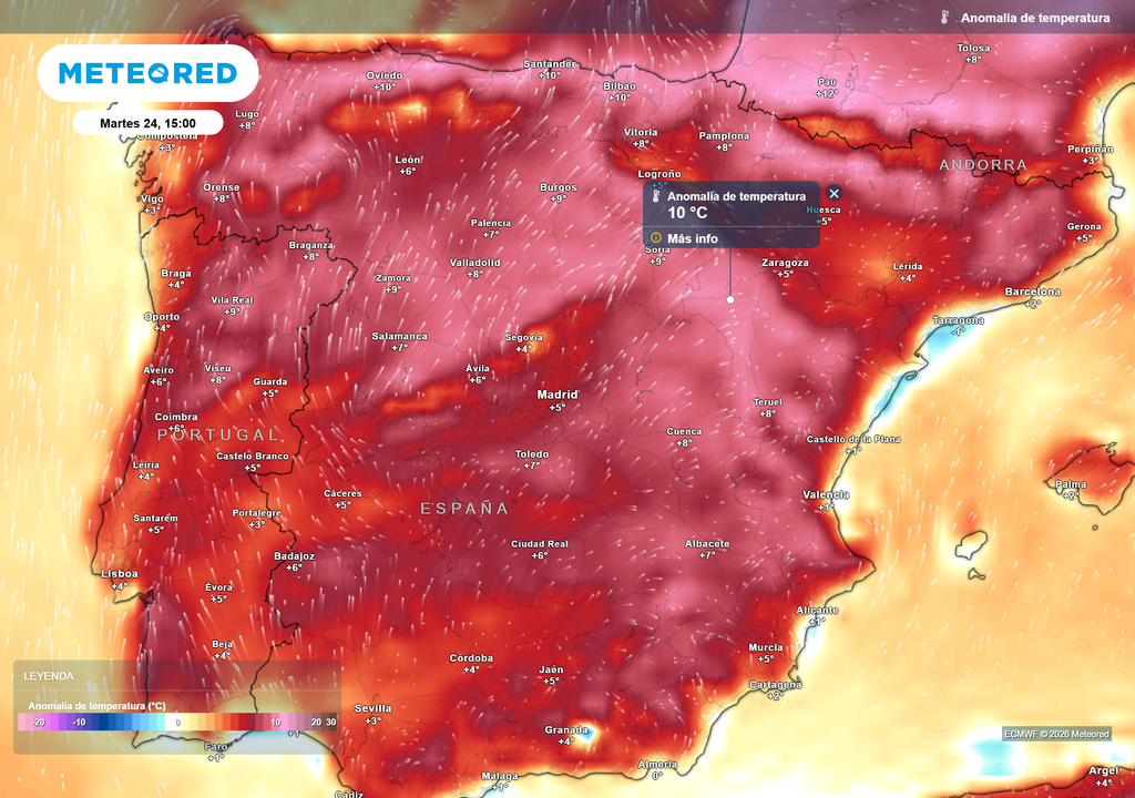 Las temperaturas se situarán hasta 10 ºC por encima de la media habitual de la época.