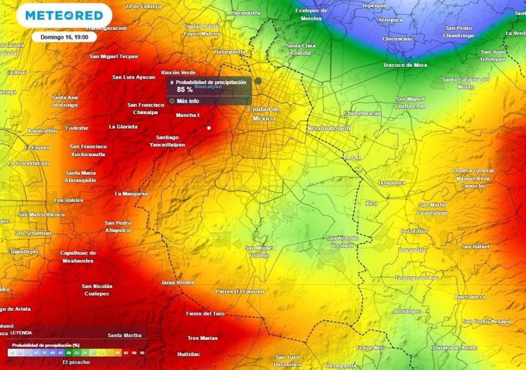 La probabilidad de lluvias y tormentas para la tarde y noche de este domingo alcanzará el 85% en el poniente y sur de la ciudad. La probabilidad de lluvias y tormentas para la tarde y noche de este domingo alcanzará el 85% en el poniente y sur de la ciudad.