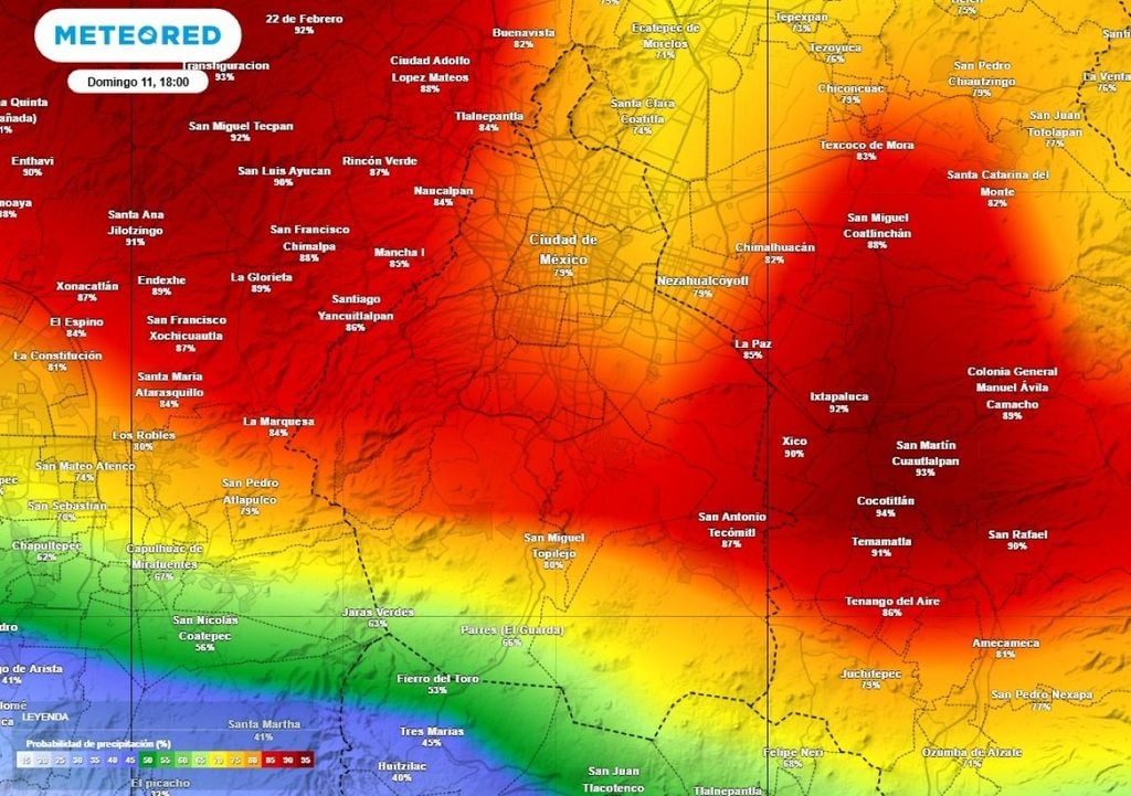 La probabilidad de lluvias será superior al 90% este domingo 11 de octubre en alcaldías del centro, oriente, poniente y norte esta tarde y noche.