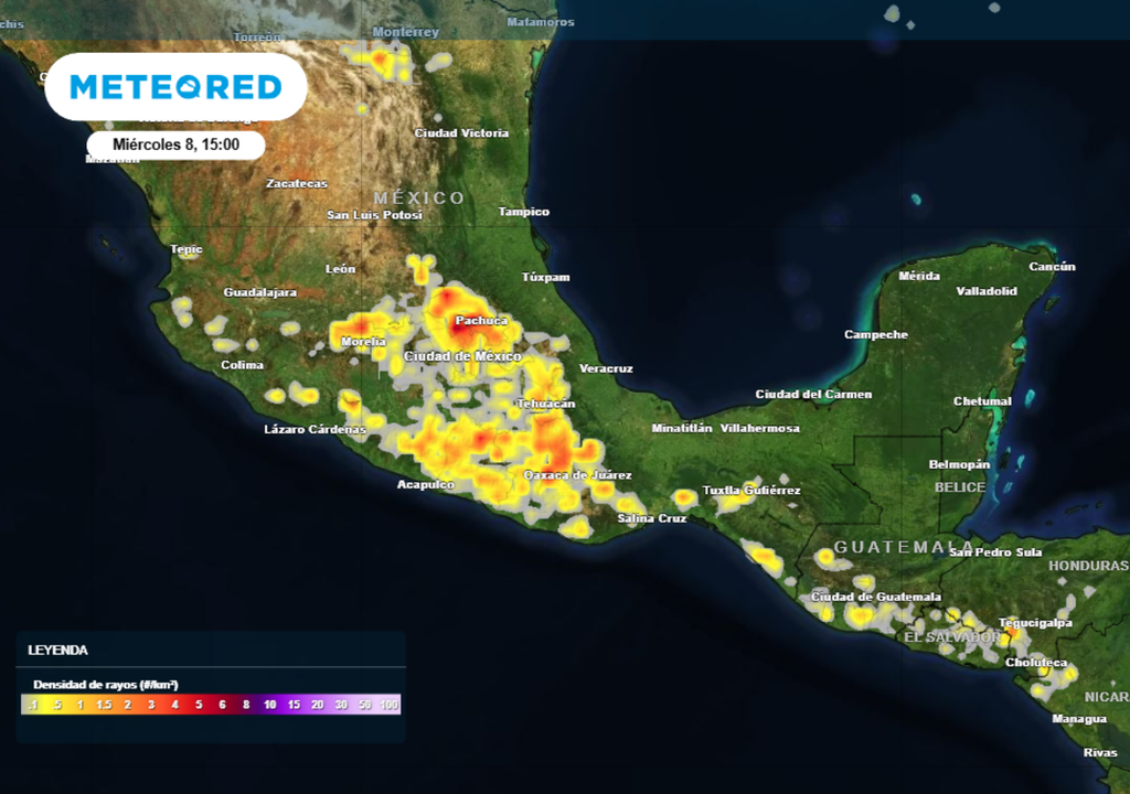 Probabilidad de tormentas y granizadas para este miércoles en varios estados de México.