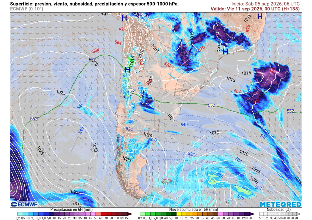 carta de superficie Entre el jueves y viernes se prevén chubascos débiles, principalmente concentrados en precordillera y cordillera entre O'Higgins y Valparaíso.