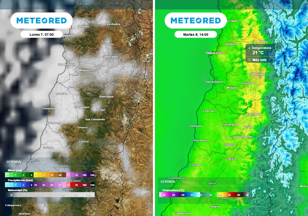 mapas de nubosidad y temperatura A inicios de semana, la vaguada costera seguirá propiciando bancos de niebla matinales en sectores del interior y las máximas seguirán sobre los 20 °C en localidades de Valparaíso y RM.