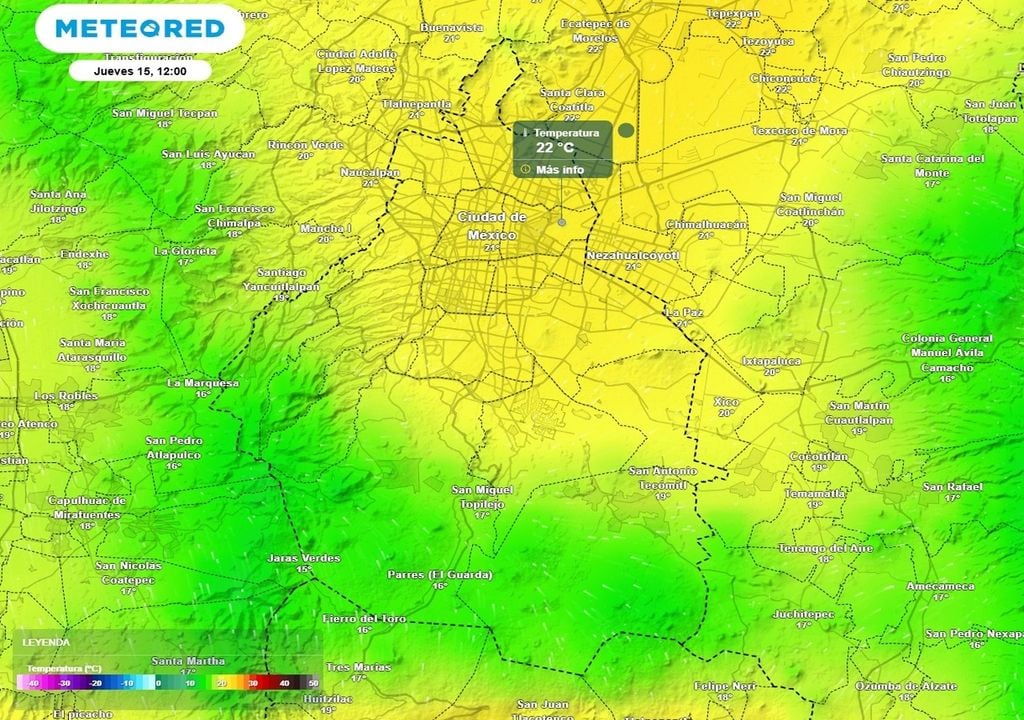 calor Este jueves 15 de octubre la temperatura al mediodía oscilará alrededor de 22 °C en la alcaldía Cuauhtémoc.