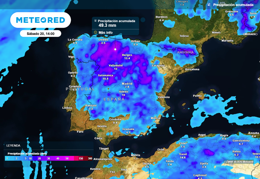 Las tormentas afectarán a numerosas zonas del interior peninsular entre hoy y el viernes, según el modelo europeo.