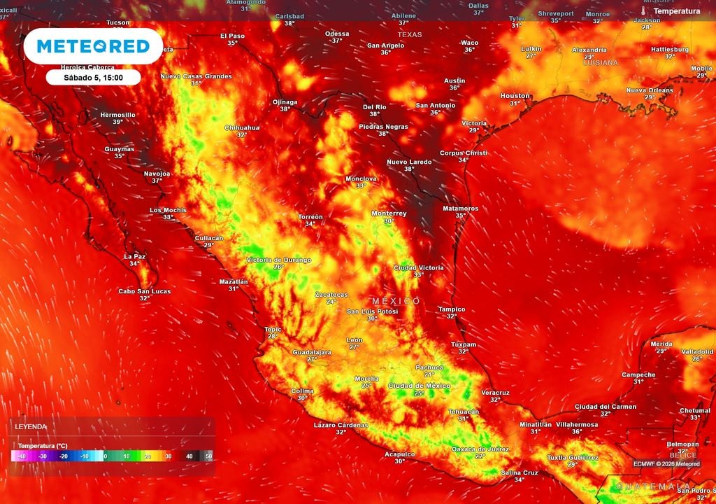 Pronóstico de temperaturas en grados Celsius Seguirá sintiéndose el calor, pero de menor intensidad esta tarde gracias a la extensión de lluvias con 30-40 °C en el norte, sureste y costas, estando templado el Altiplano.