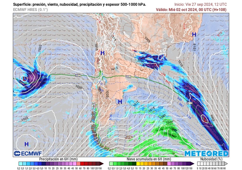 mapa de precipitaciones y presión previstas