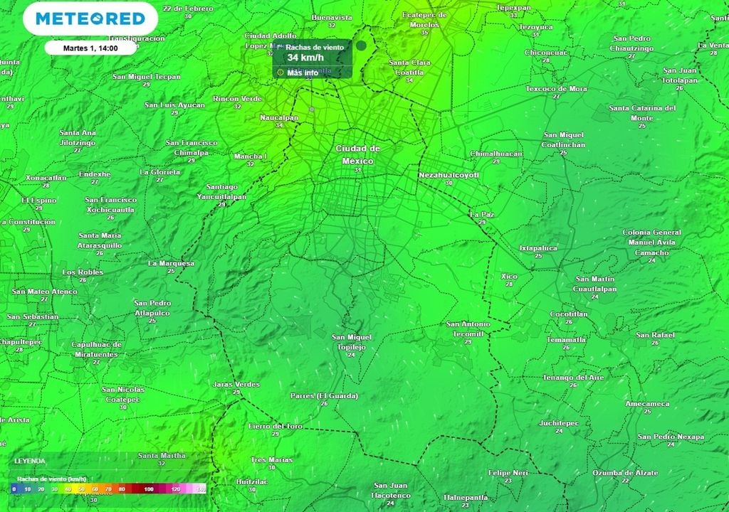 viento Esta tarde de martes habrá rachas de viento entre 25 a 35 km/h. Ten en cuenta que en áreas de tormenta será superior a lo pronosticado.