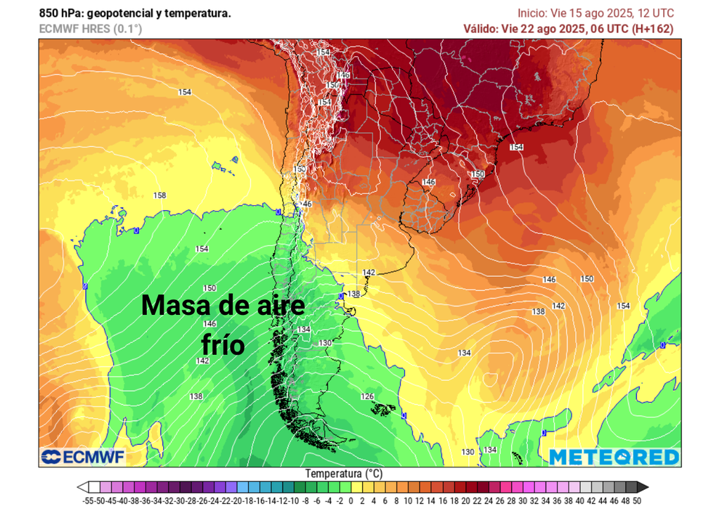 mapa de temperatura en 850 hPa