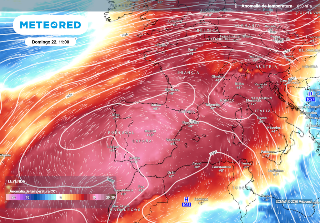 La masa de aire asociada a la dorsal subtropical será muy suave para las fechas, lo que dejará temperaturas anormalmente altas.