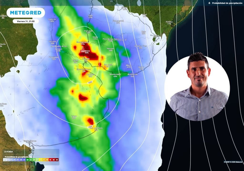 Probabilidades medias a altas de precipitación para el evento de tiempo significativo que se desarrollaría entre el viernes 31 y el sábado 1.
