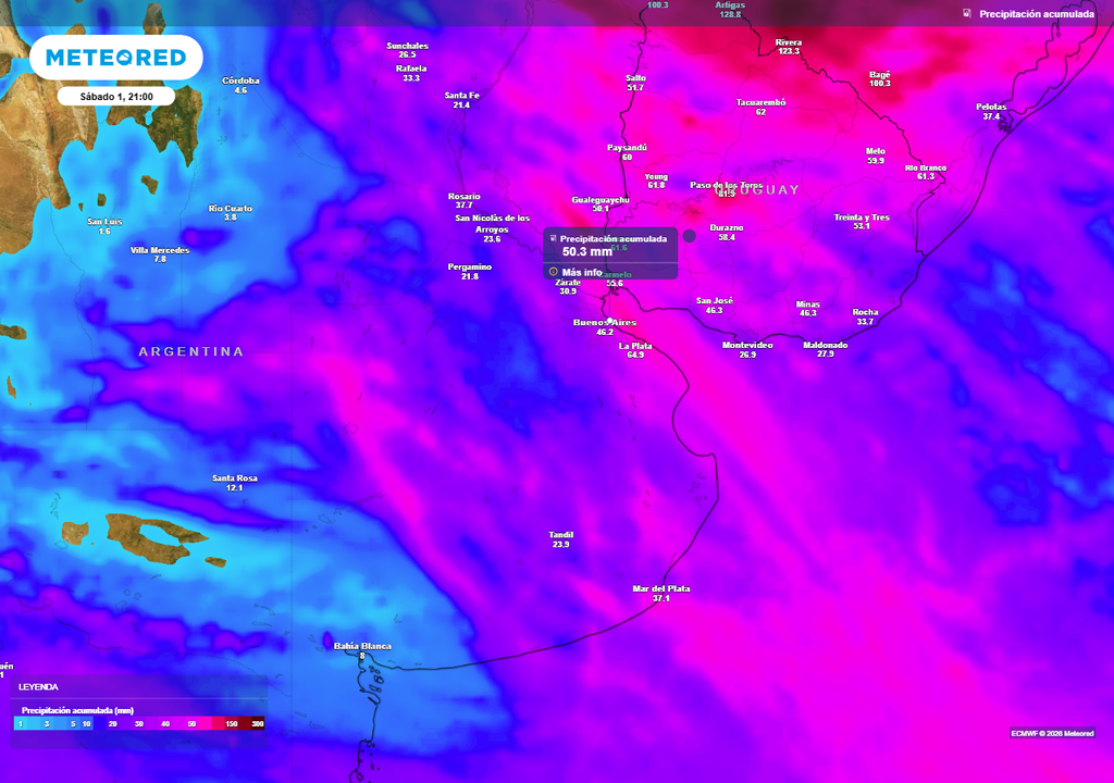 De viernes a sábado podrian precipitar del orden de 50 mm en pocas horas sobre el AMBA, con fuertes tormentas.