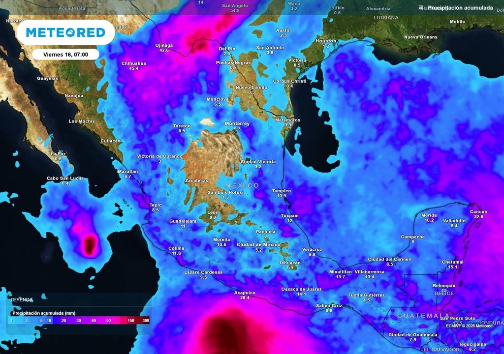 Pronóstico de lluvias acumuladas en milímetros La humedad volverá a incrementarse con la presencia del huracán Trudy y el Frente Frío 2 con vaguadas favoreciendo intensas lluvias benéficas.