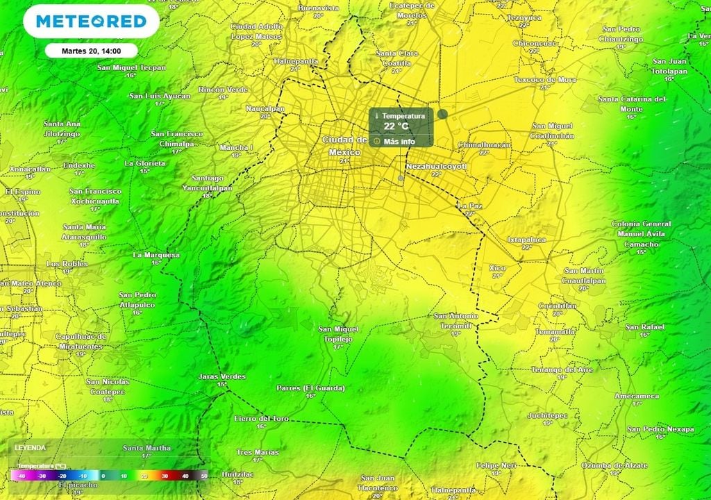 temperatura La temperatura máxima en el Valle de México oscilará alrededor de 23 °C en las alcaldías del poniente de la capital.