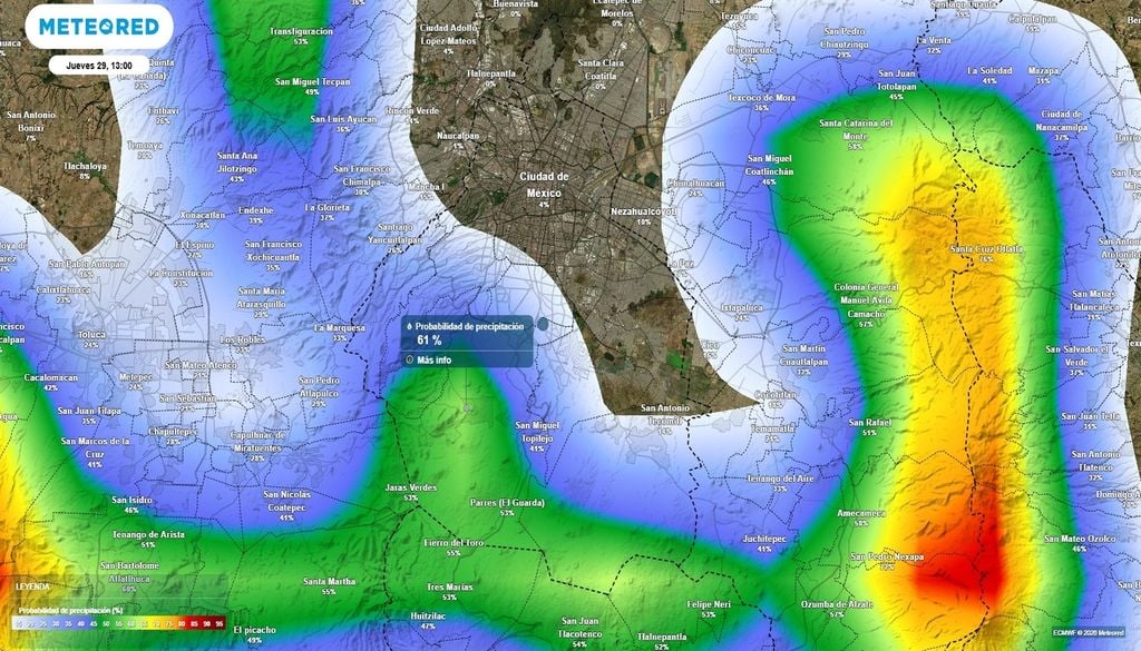 lluvia La mayor probabilidad de lluvia se concentrará en la zona montañosa de la ciudad, el acumulado máximo rondará los 5 mm.