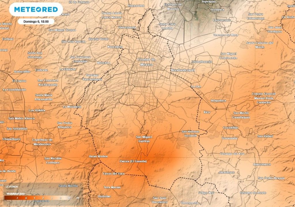 La visibilidad nocturna en Tlalpan, Xochimilco y Milpa Alta será menor a 1 km debido a las lluvias y nubosidad densa esta tarde y noche.