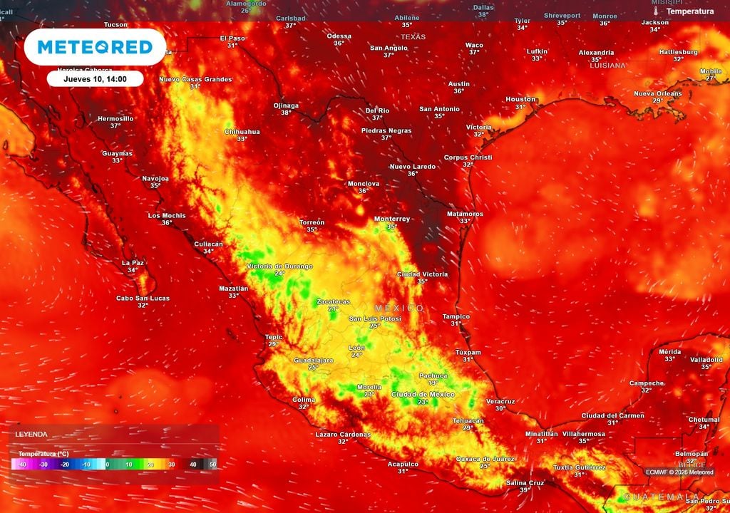 Aumenta extensión d el calor en el noroeste, noreste y sureste con 35-45 °C; región del Altiplano continuará templada con 15-25 °C enfriándose posterior a las lluvias.