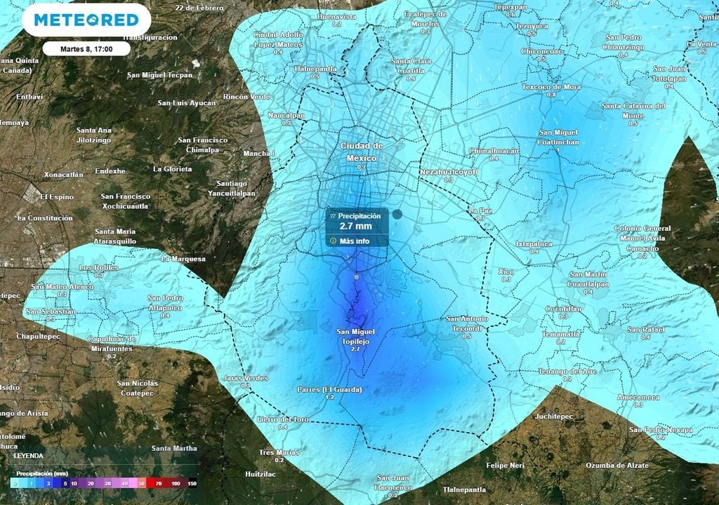 lluvia Entre la tarde y la noche del martes el acumulado máximo de lluvia será de 15 milímetros, sin descartar valores puntuales superiores.