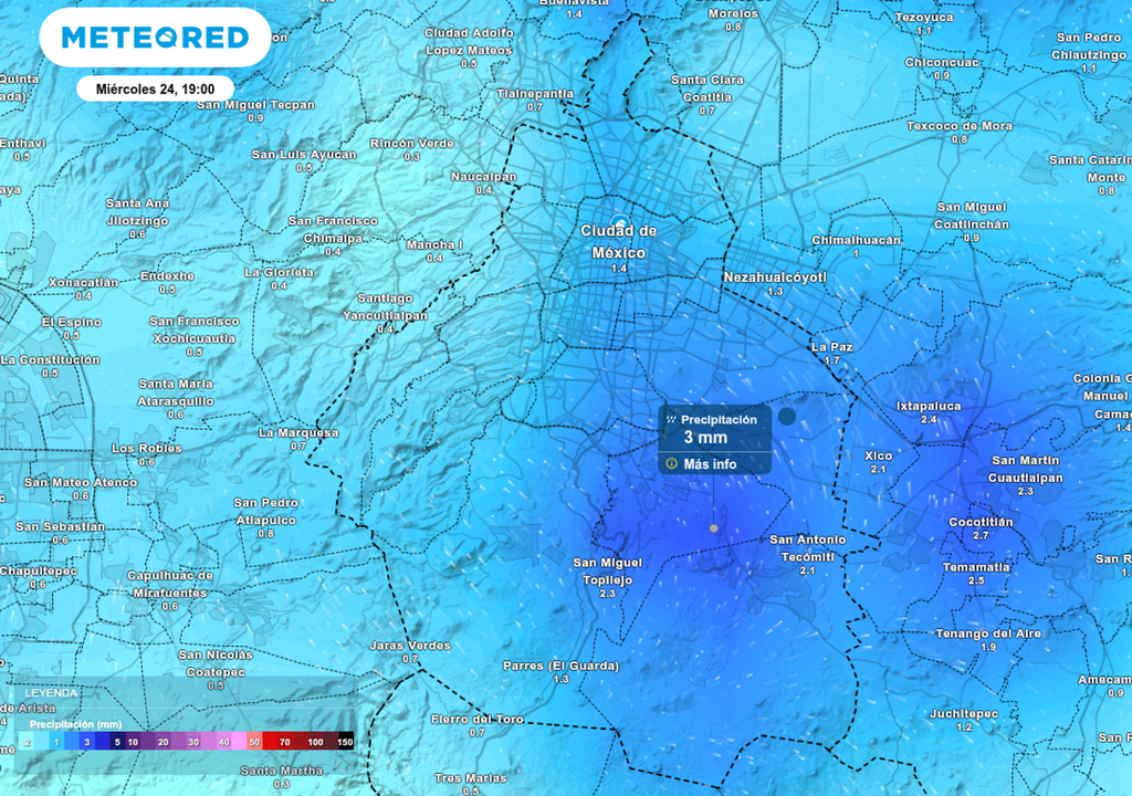 CDMX; pronostico; el tiempo; tormenta; lluvias El sur de la capital, donde se ubica el Estadio Ciudad de México, figura entre las áreas con mayor potencial de lluvia durante la jornada mundialista de este miércoles.