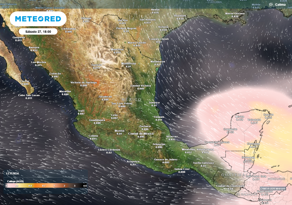 El Polvo del Sahara irá recorriendo península de Yucatán bajo concentraciones moderadas, aproximándose a la Vertiente del Golfo por la noche.