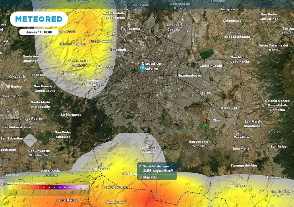 Tormentas eléctricas se manifestarán sobre el noroeste y sur de la capital, condiciones que favorecen el intercambio de energía para posibles granizadas.