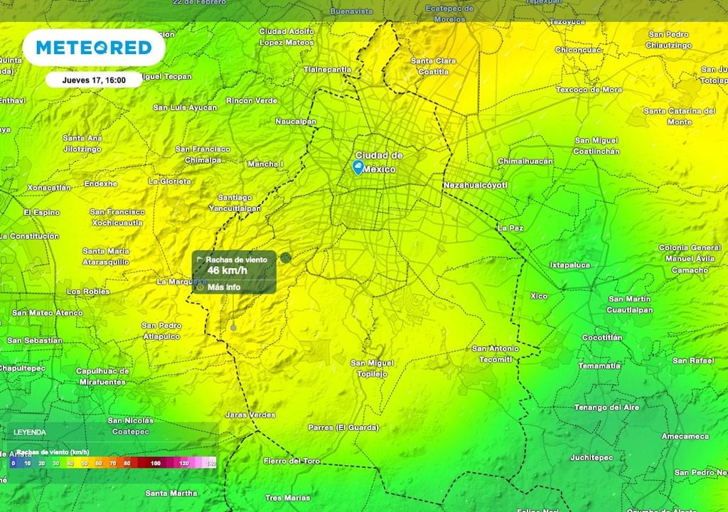Las rachas de viento más fuertes se esperan de entre 30 a 50 km/h principalmente al oriente de la ciudad. Las rachas de viento más fuertes se esperan de entre 30 a 50 km/h principalmente al oriente de la ciudad.