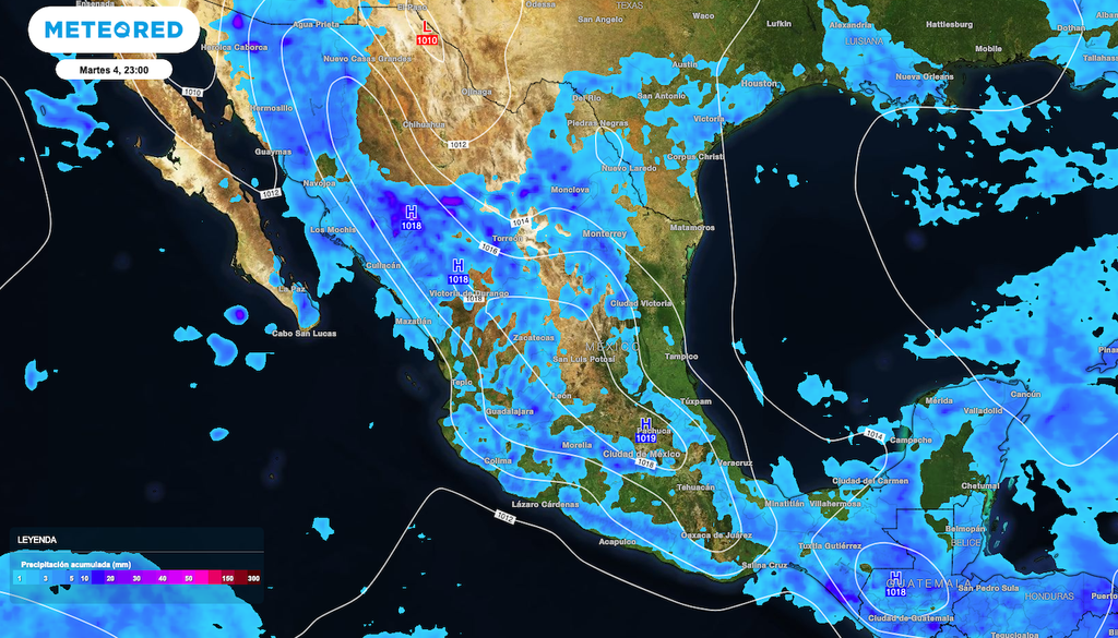 Los acumulados de lluvias más importantes serán al Occidente y Sureste de México.
