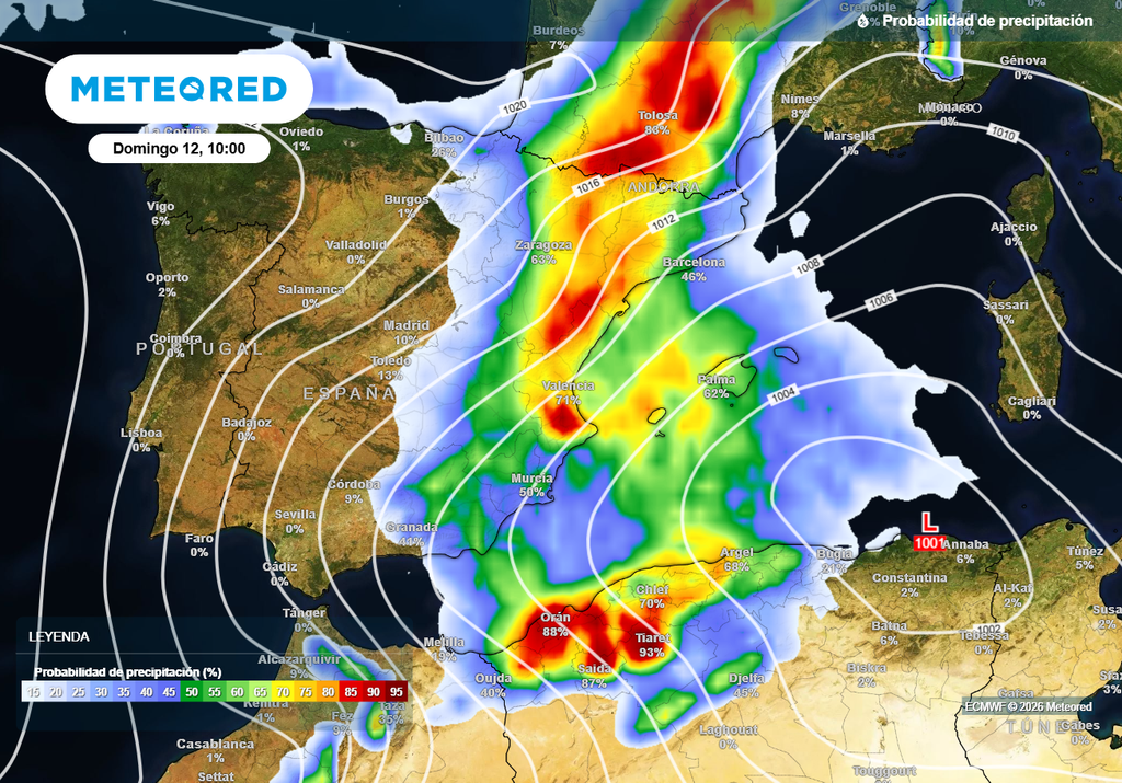 La ciclogénesis tendrá lugar en el norte de África a lo largo del fin de semana, impulsando un flujo muy marcado del norte-noreste.