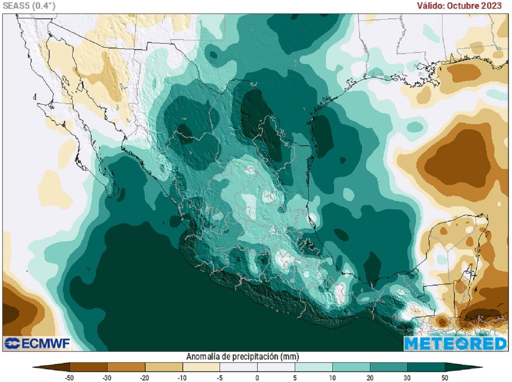 Modelo ECMWF - Anomalía de lluvia en octubre