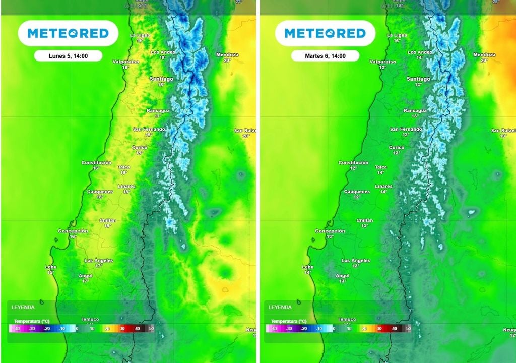 El decenso térmico será muy notorio entre el lunes y martes, donde las máximas rondarán los 15°C.