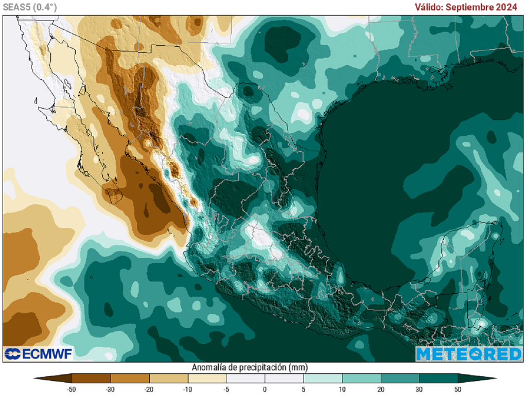 Anomalía de precipitación mensual en milímetros