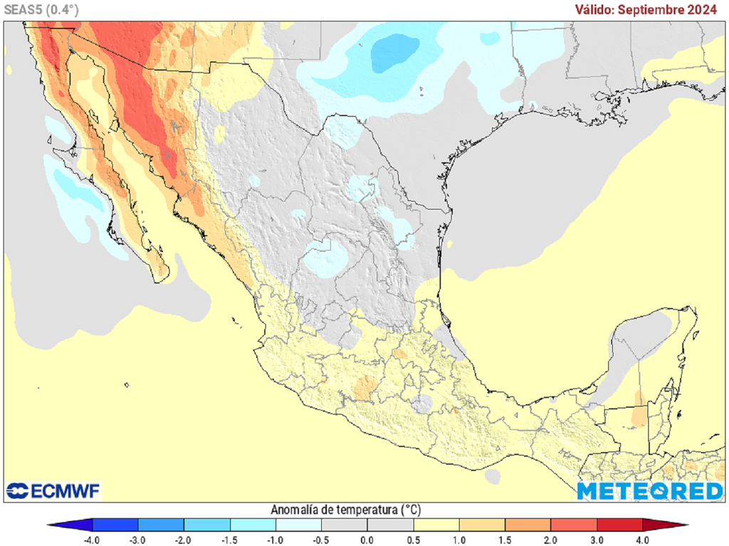Anomalía mensual de temperaturas en grados Celsius
