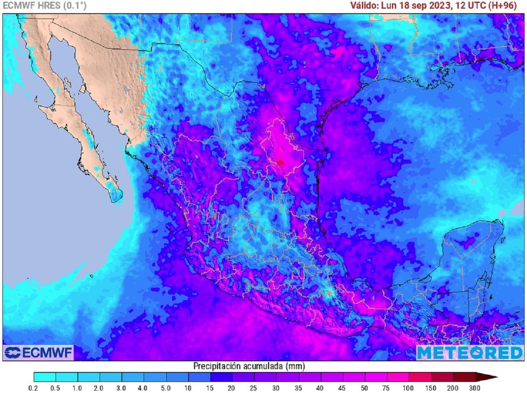 Modelo ECMWF - Acumulado de lluvias en milímetros Modelo ECMWF - Acumulado de lluvias en milímetros