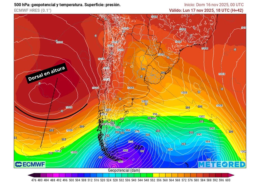 carta de geopotencial y temperatura en 500 hPa