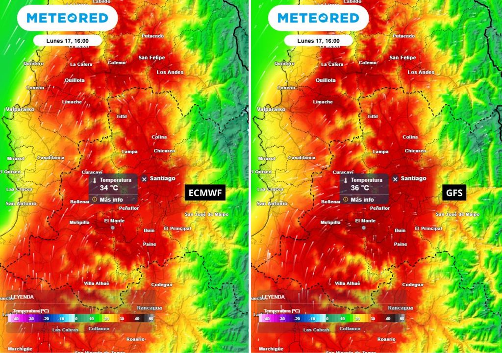 mapas de temperatura ECMWF vs. GFS