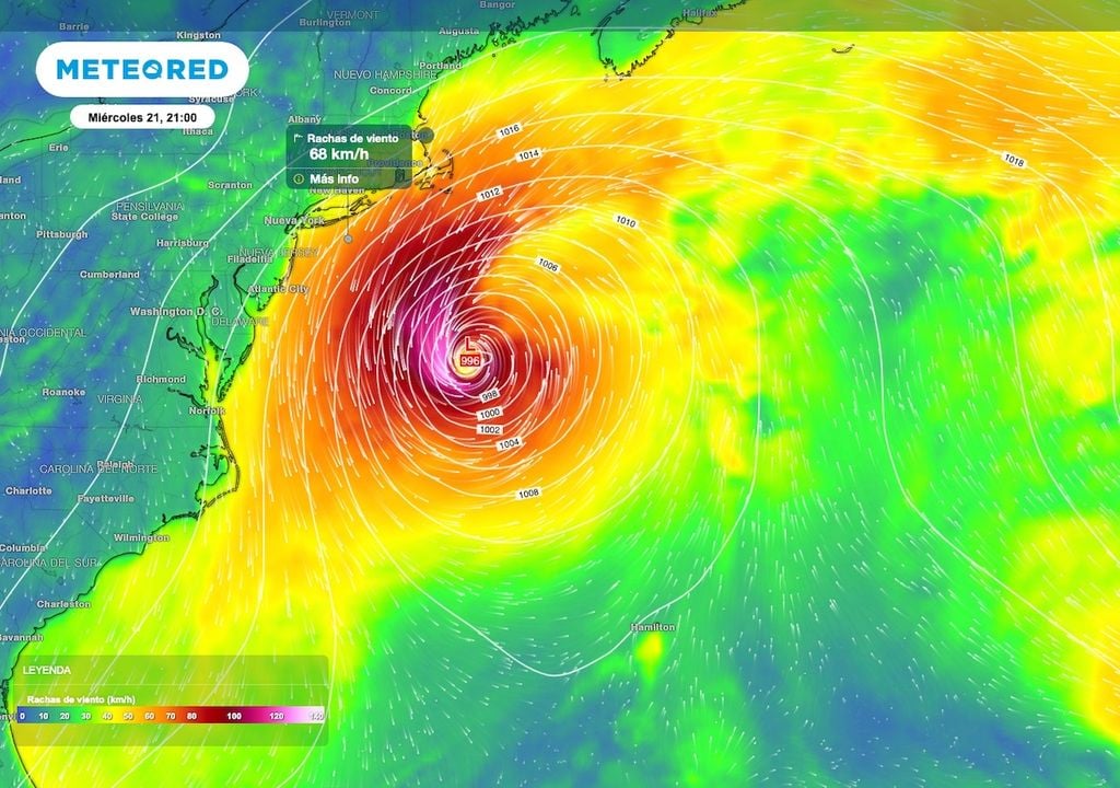 Las rachas de viento en la periferia del sistema alcanzan valores superiores a los 80 km/h.