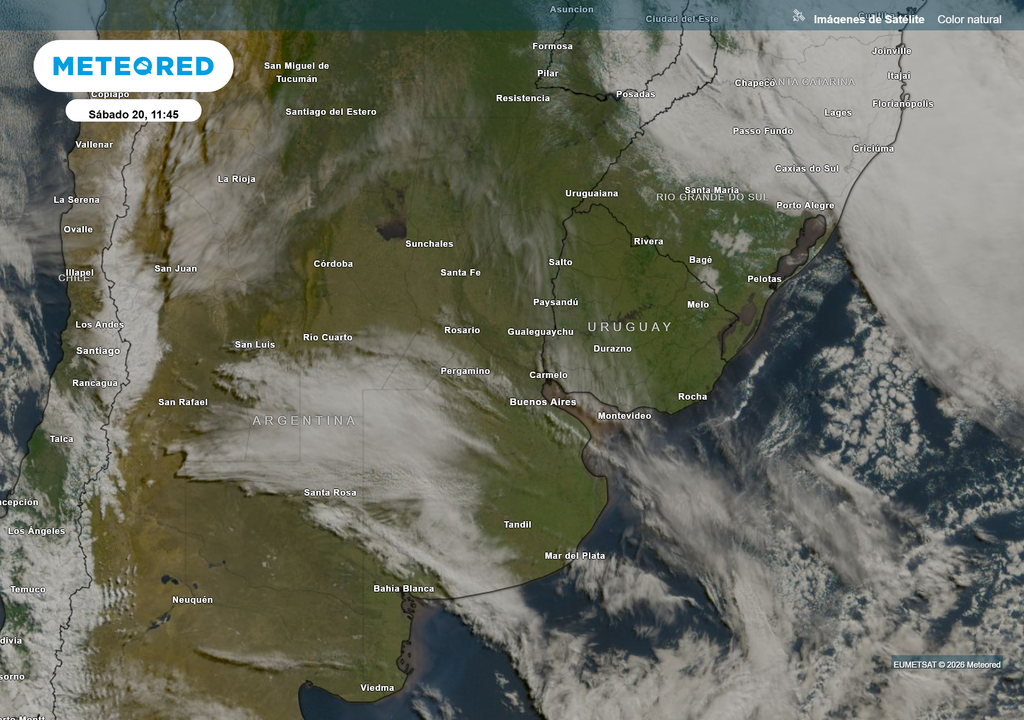 Imágenes de Satélite__Sábado 20 11_45 Un nuevo frente frío avanza hacia el centro del país generando un progresivo descenso de las temperaturas en buena parte de Argentina.