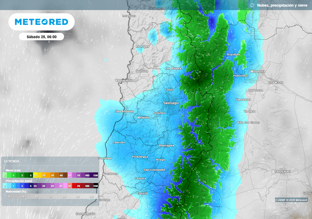 mapa de precipitaciones En la madrugada del sábado se prevén chubascos débiles en la cuenca capitalina.