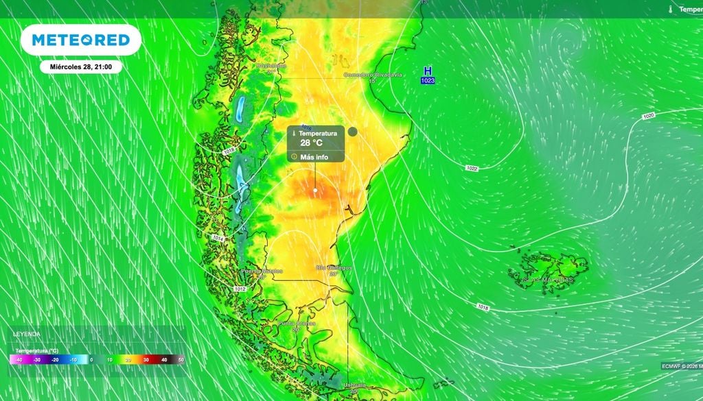 Temperaturas miércoles Para el miércoles, al cambiar el esquema de circulación, las temperaturas se recuperan. Algunos sectores de Santa Cruz podrán rondar valores de 30 ºC.