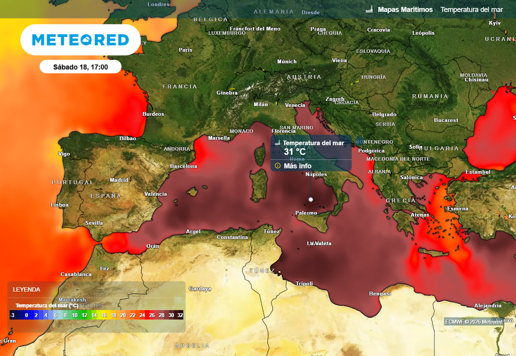 La temperatura del Mediterráneo podrían alcanzar o superar los 30 ºC en varias zonas a lo largo de esta semana.